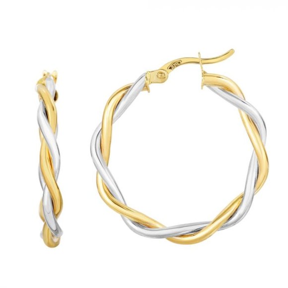 10K Gold Medium Poished Twist Hoop Earrings - Picture 1 of 1